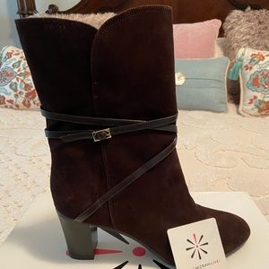Brown suede Isaac Muzhari  boots, size 8 1/2. Never worn, excellent condition.